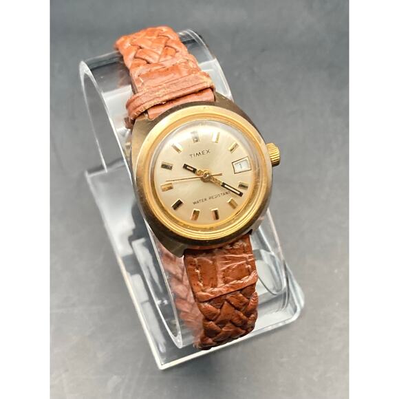VTG Timex Womens Wind Up Mechanical Watch 28mm with Date Indicator Adjustable - Picture 5 of 11